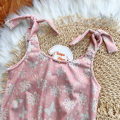 Conj. Regata com Flores e Short em Linho - Rose